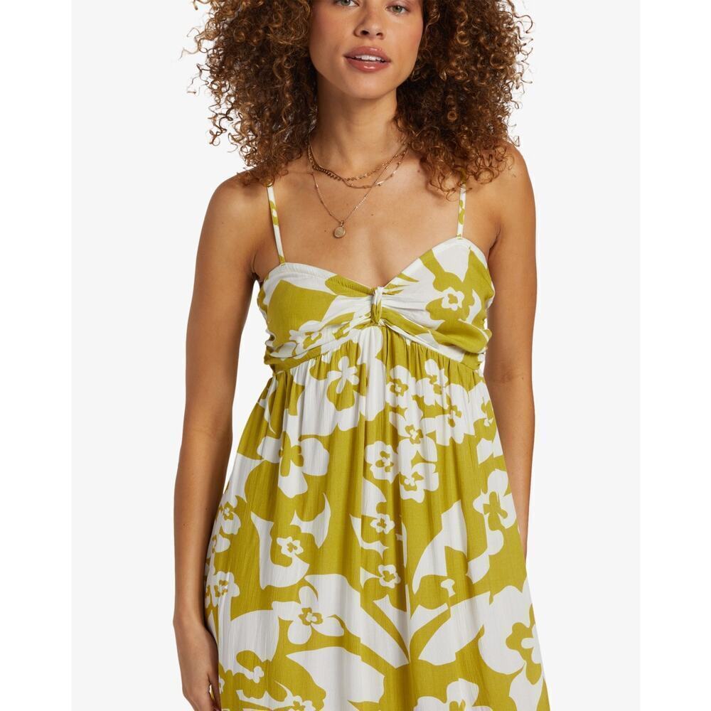 Billabong Women's Green & White Sweetheart Neckline Daybreak Midi Dress Size XS